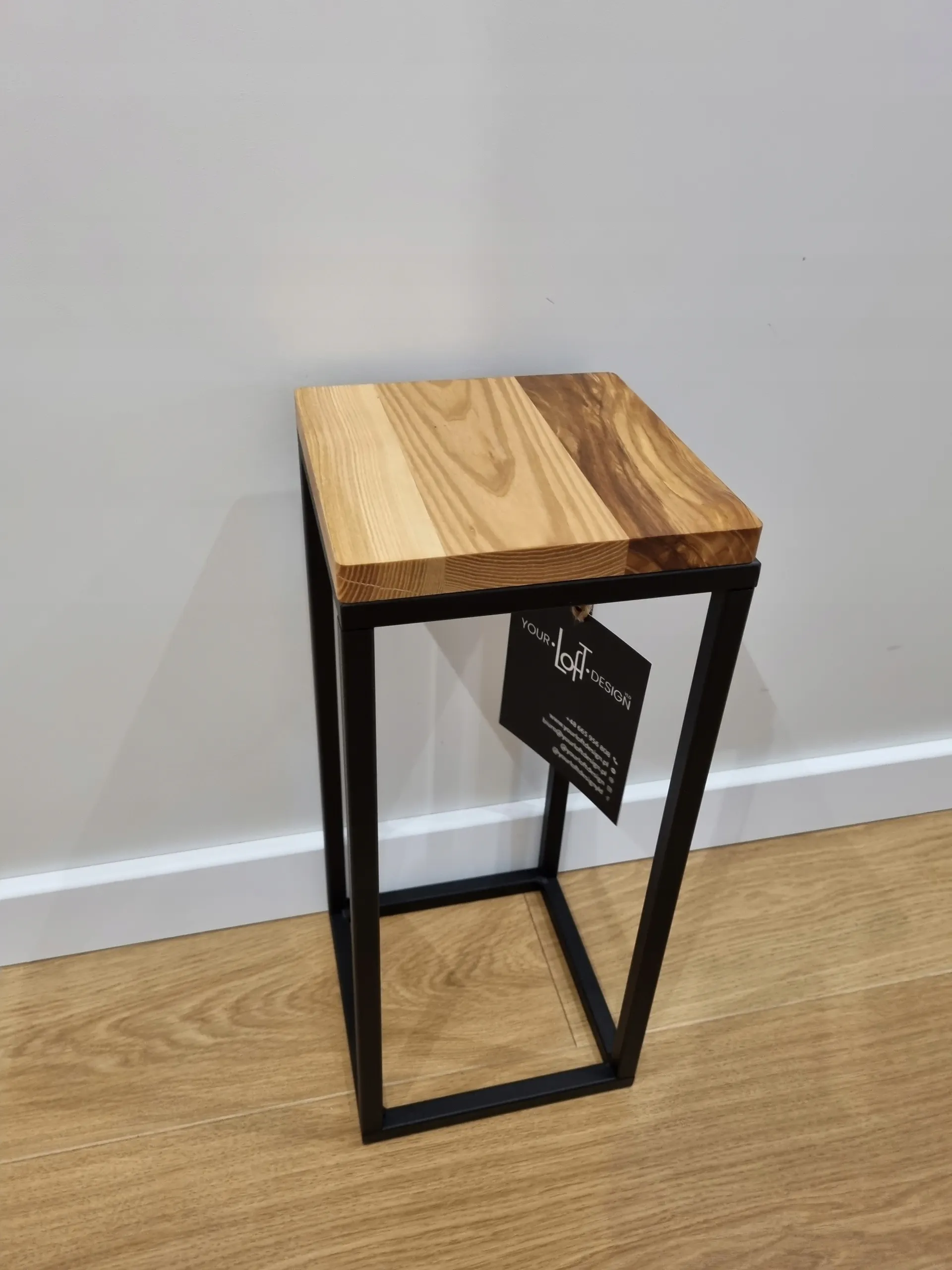 Kwietnik stojący LAVAL XS metal drewno czarny naturalny - LD_TZ000042