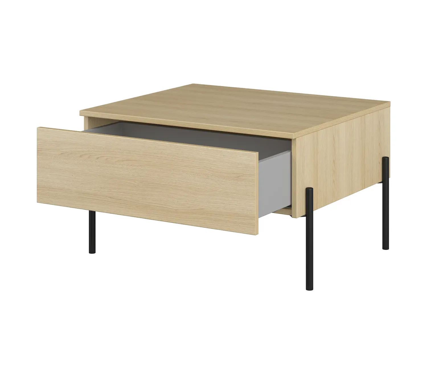 Stolik kawowy z szufladą ORE 61x70 cm dąb lindberg czarne nóżki — zdjęcie 4