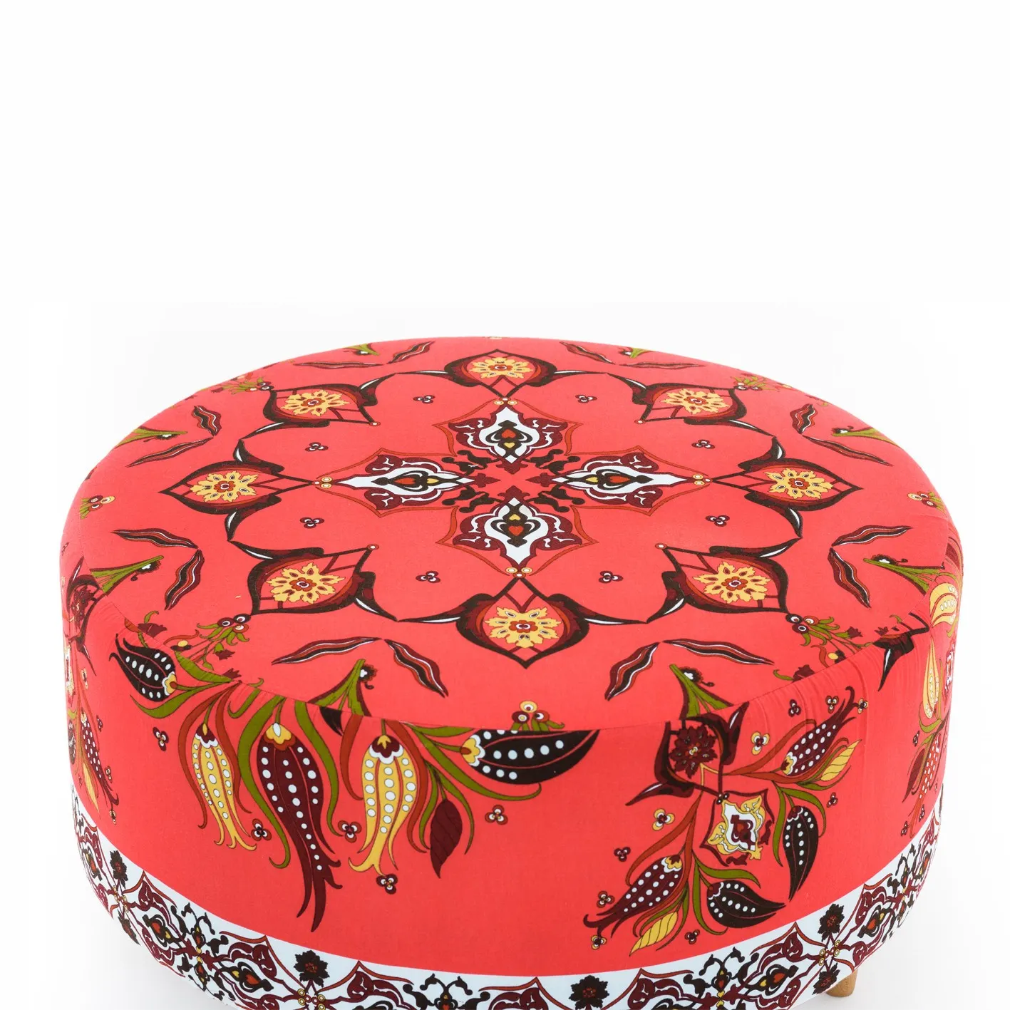 ottoman, stolik, czerwony wzór, paisley, pokrowiec na podnóżek
