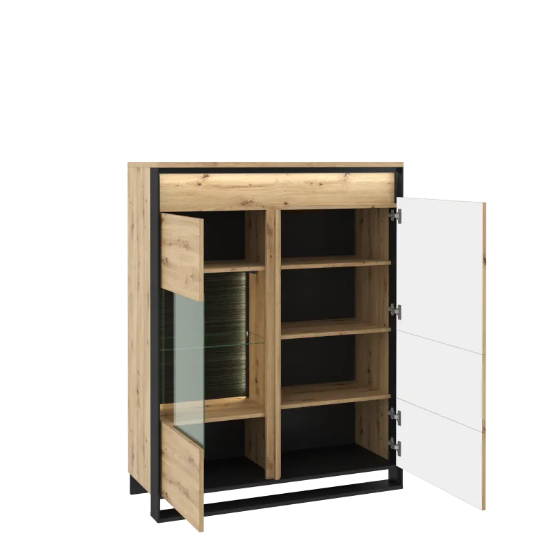 Niska witryna 2-drzwiowa LED Quant QA-06 dąb artisan/czarna - QA6DAC