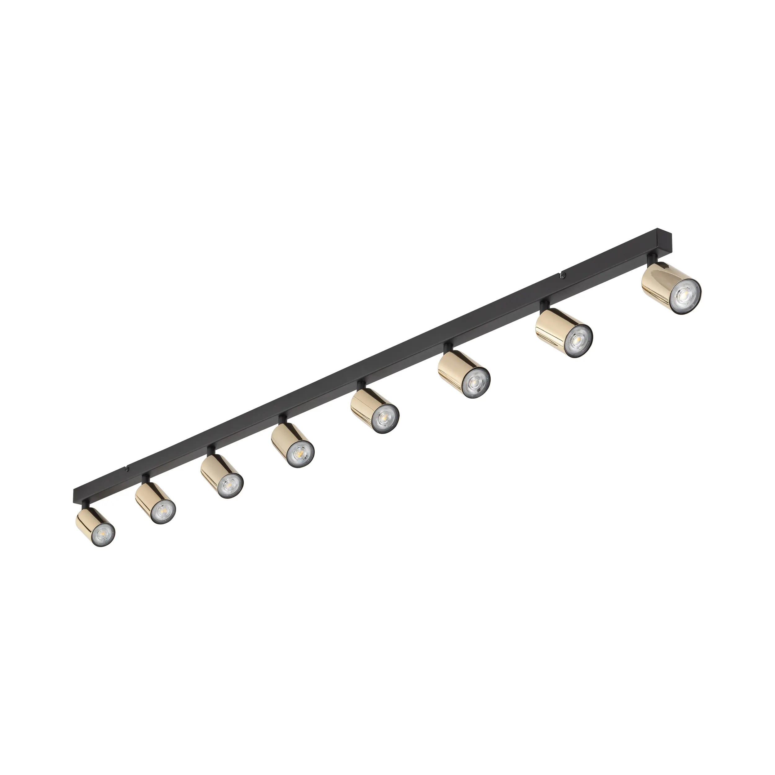 Lampa sufitowa TOP czarna ze złotymi regulowanymi reflektorami 170x19x15cm