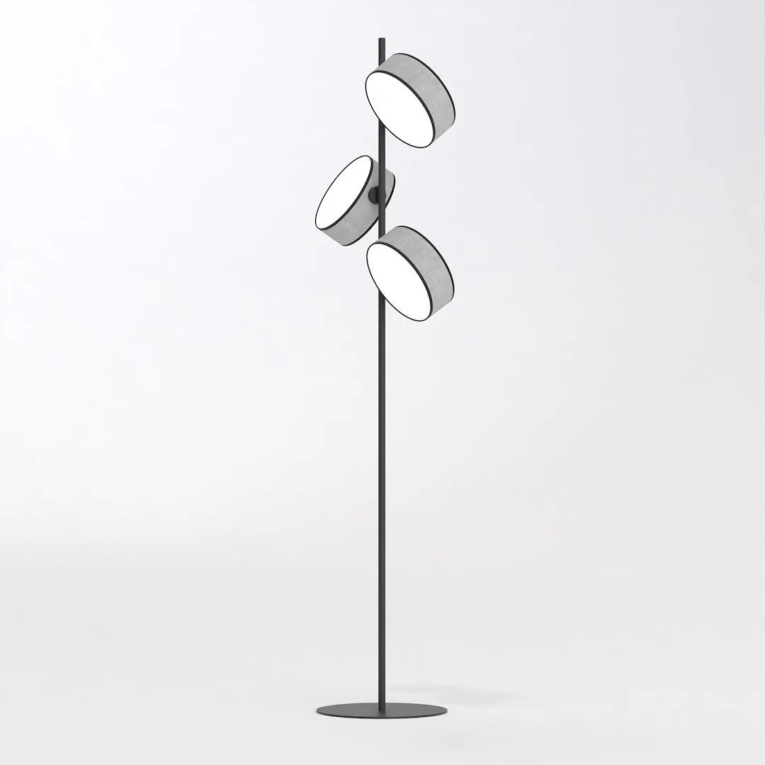 lampa stojąca, kinkiet, trzy reflektory, czarny metal, baza metalowa