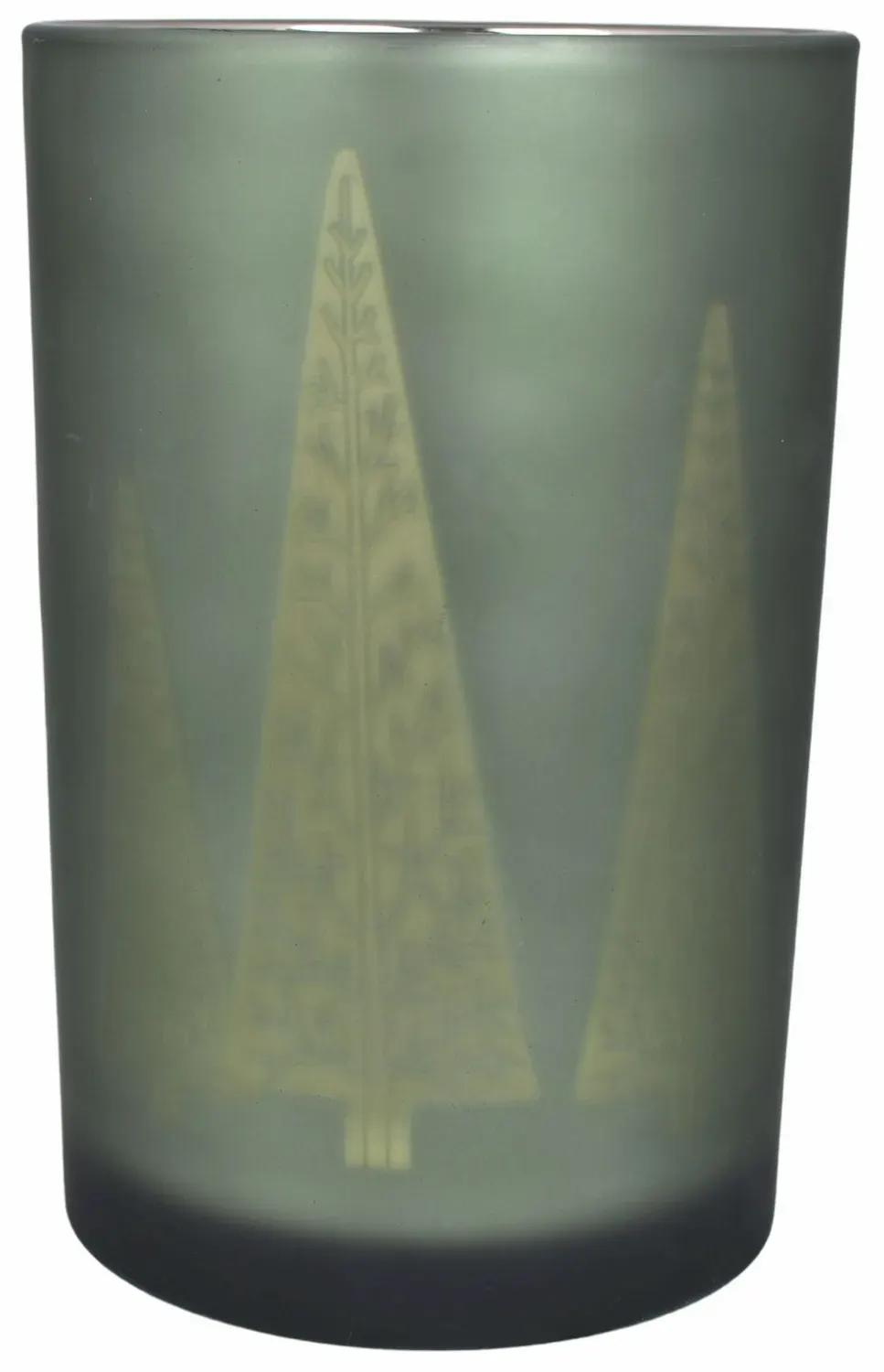 ŚWIECZNIK szklany Z CHOINKAMI duży 8336 zielono-złoty