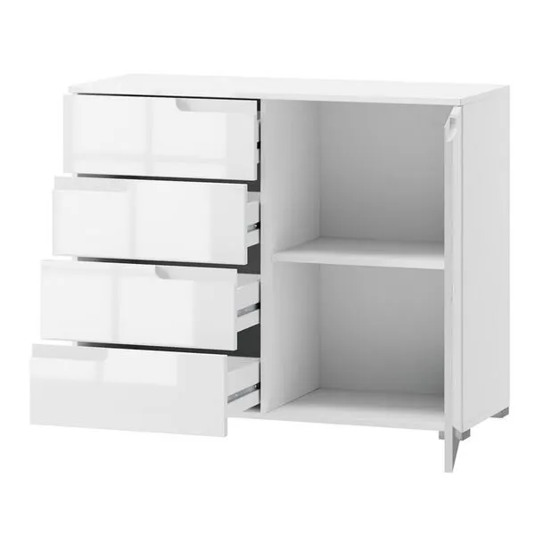 Komoda SELENE 5 biały połysk jednodrzwiowa z szufladami 100x80x40cm - TH-100-0343