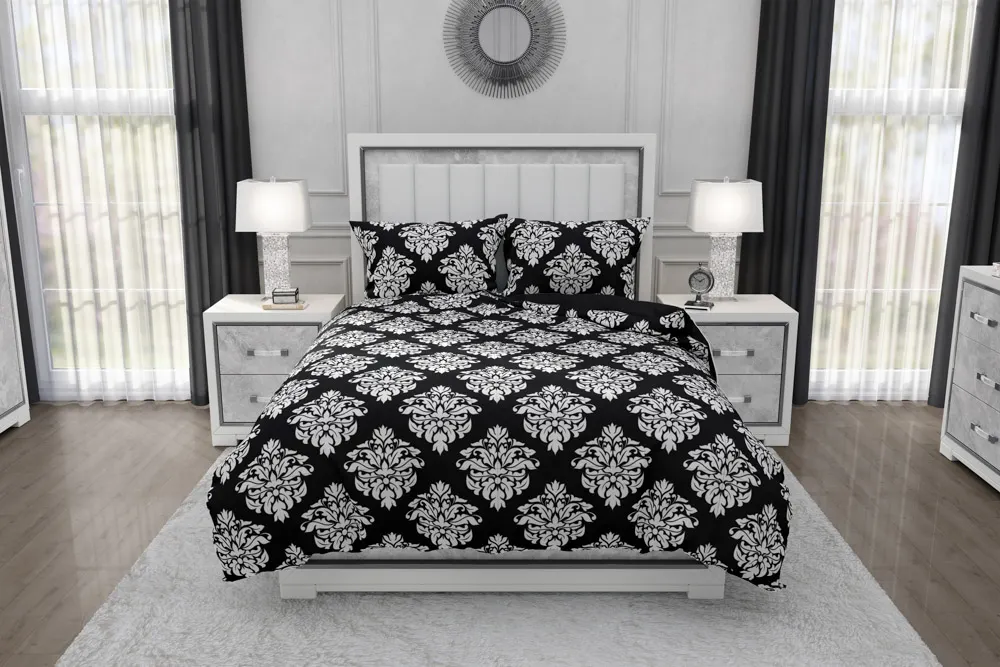 Pościel komplet GLAMOUR 007 bawełna 100% 180X200+2x70X80 biały czarny - FARO_26125