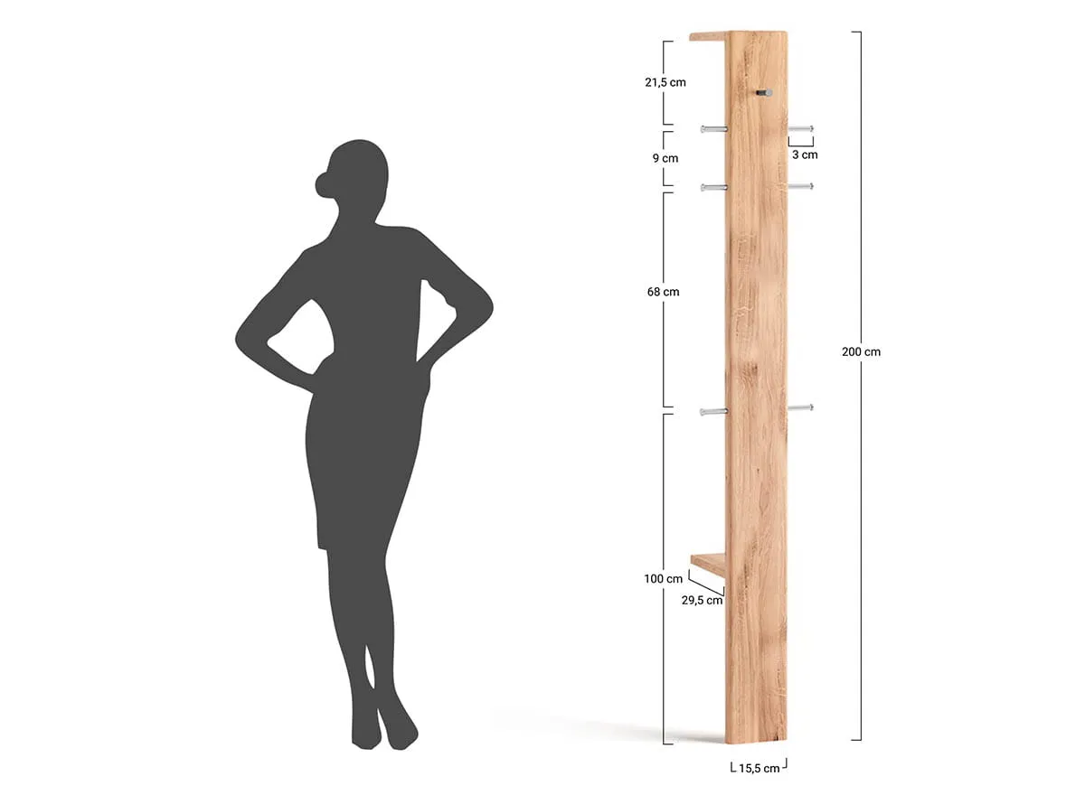 Wieszak dębowy mocowany do ściany Gialo 200x30xG32 - 2SGIA10