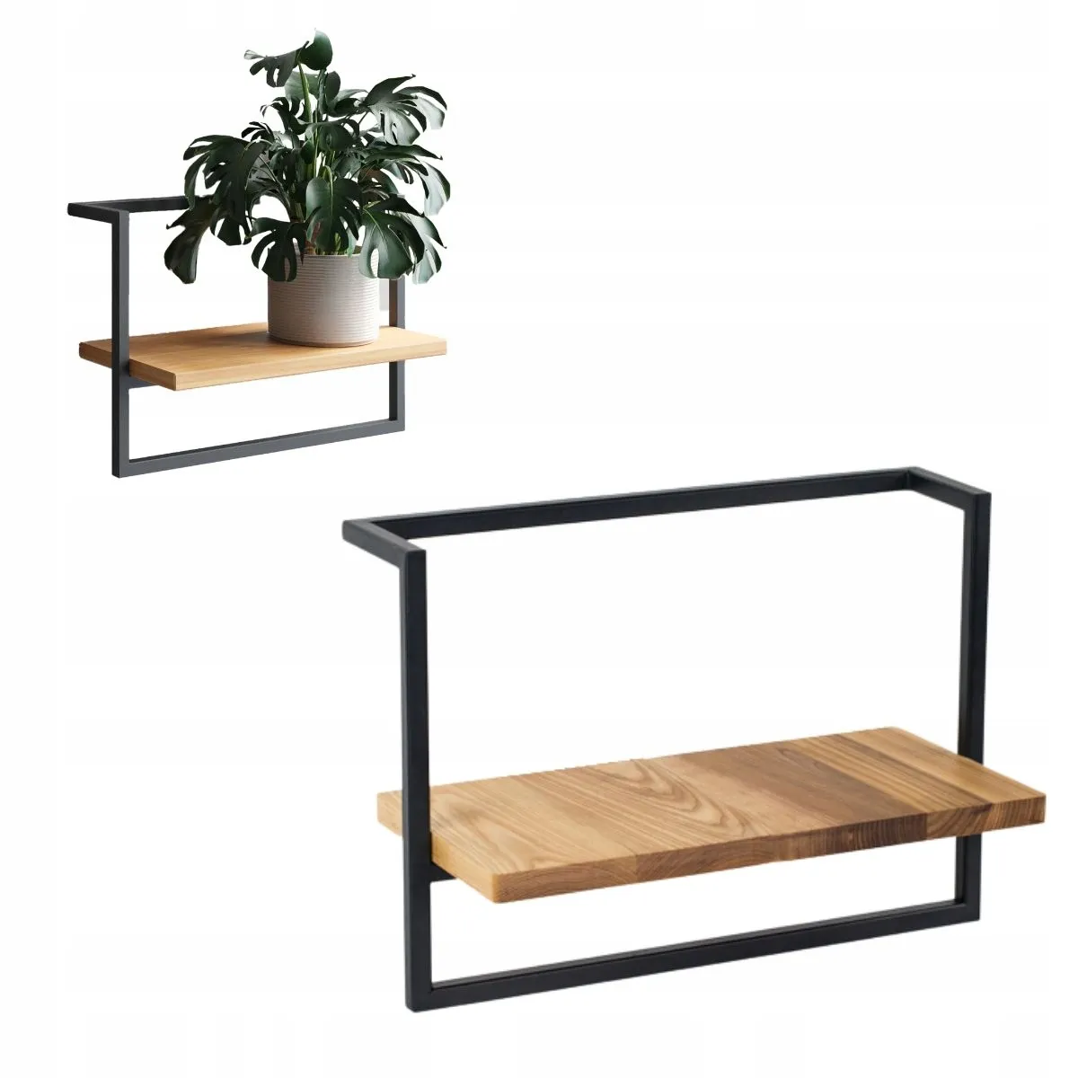 Kwietnik wiszący mwtal drewno NESLE M czarny naturalny Roślina, Roślina doniczkowa, Półka, Drewno, Tabela