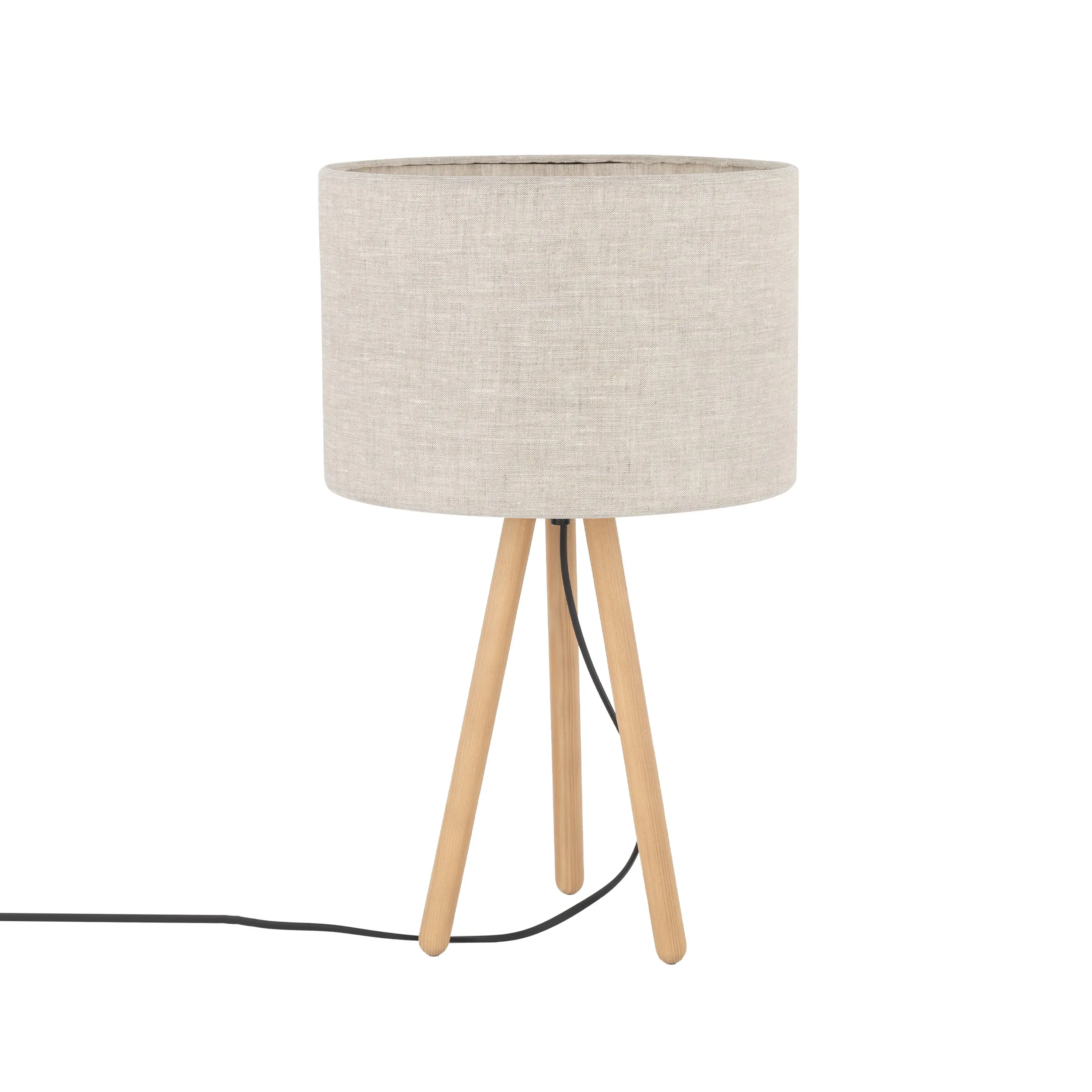 Lampka nocna TOKYO NATURE drewniana sosna postarzana okrągły brązowy abażur z tkaniny 46x30cm - TK_5291