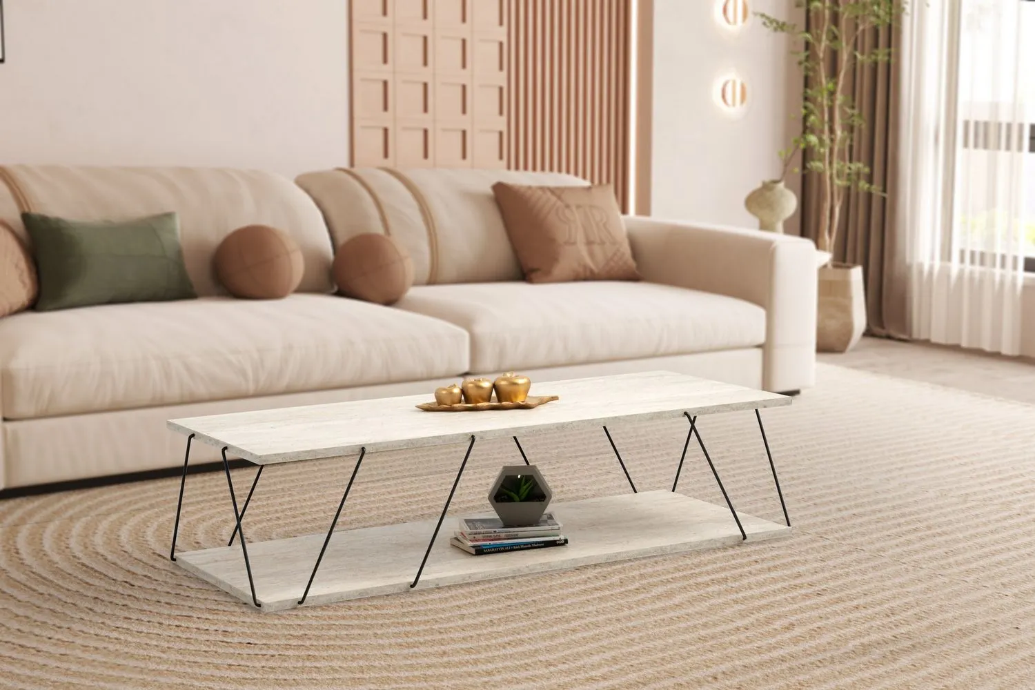 Ława-stolik kawowy LABRANDA 120x50 z efektem kamienia czarny stelaż - ASI_854KLN4759