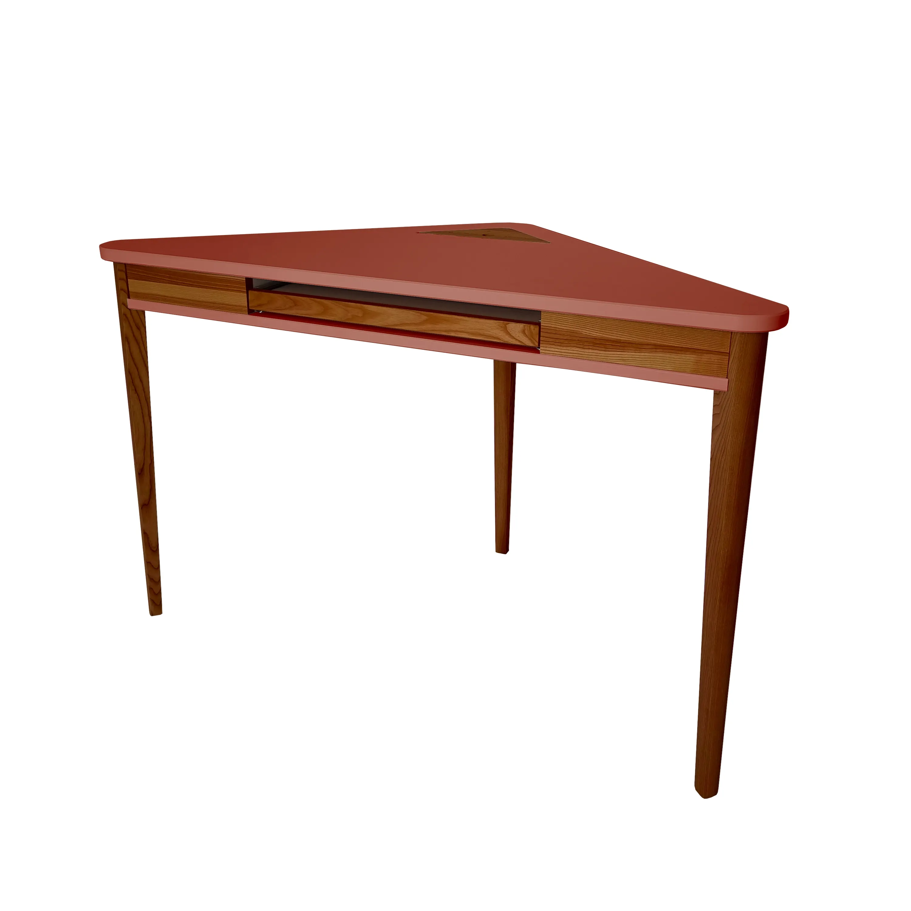 Biurko narożne ASHME z półką na klawiaturę 114x85 ceglasty blat/ciemne drewniane nogi - NRGBACDKEY_OAK_16