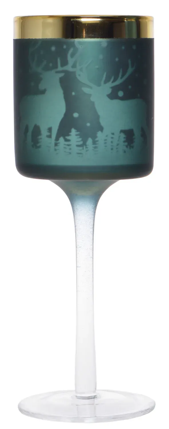 Kielich szklany Z RENIFERAMI wysoki zielony