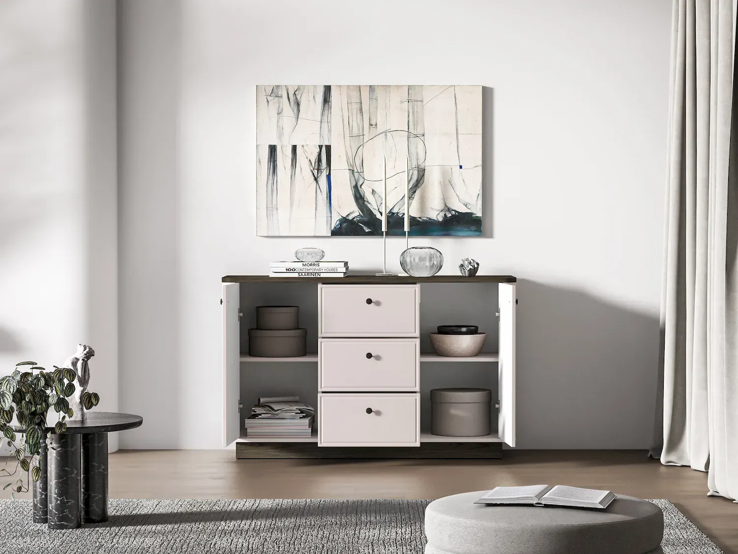 Komoda 2-drzwiowa z 3 szufladami VILAVIO 04 szer.138cm dąb windmill dark cashmere - 1VILA04-001