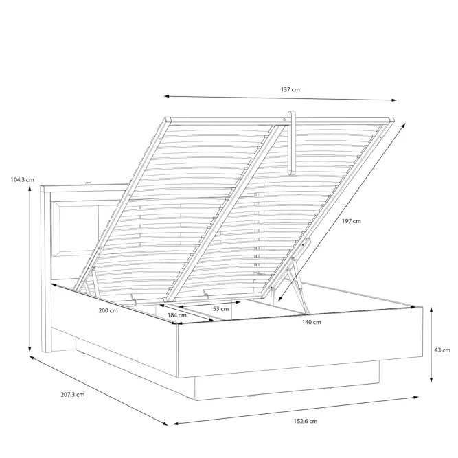 Łóżko z pojemnikiem HAYATO 140x200, świerk alpejski, czarny - HYTL1142B-M215