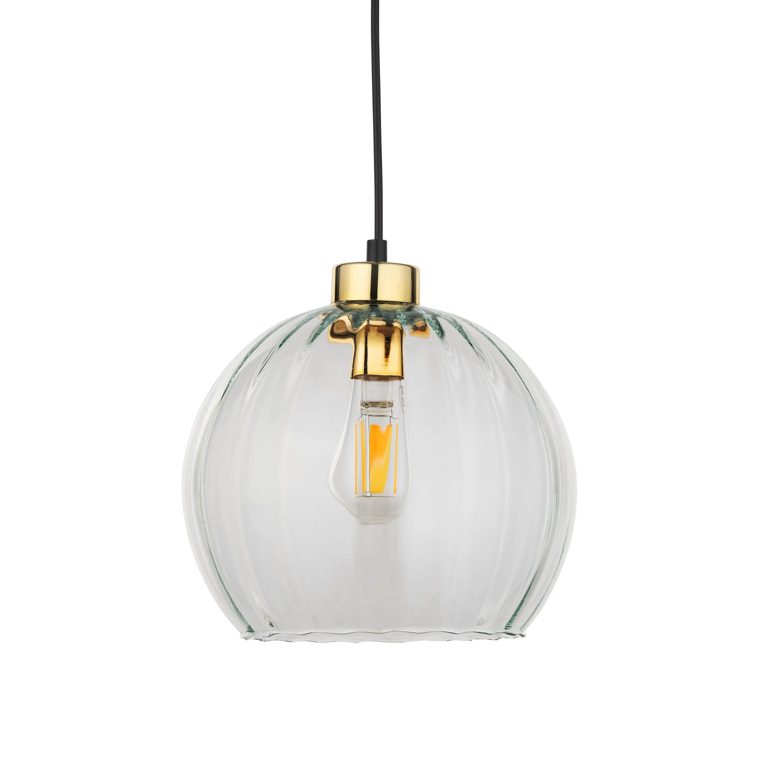 Lampa wisząca DEVI czarna ze złotym elementem transparentnym szklanym kloszem 170x25cm - TK_4578