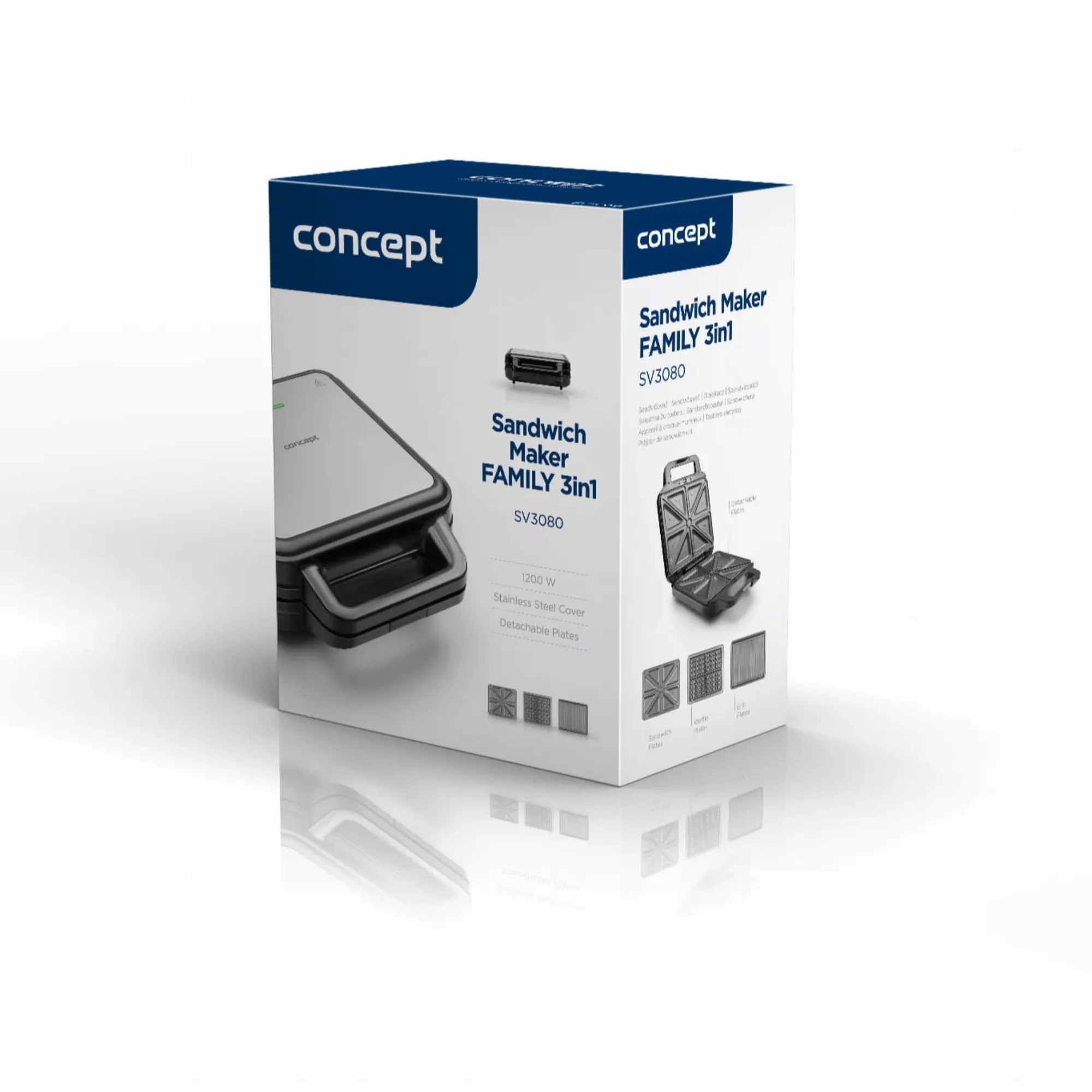 sandwich maker, 3in1, FAMILY, stal)n stainless steel, opakowanie