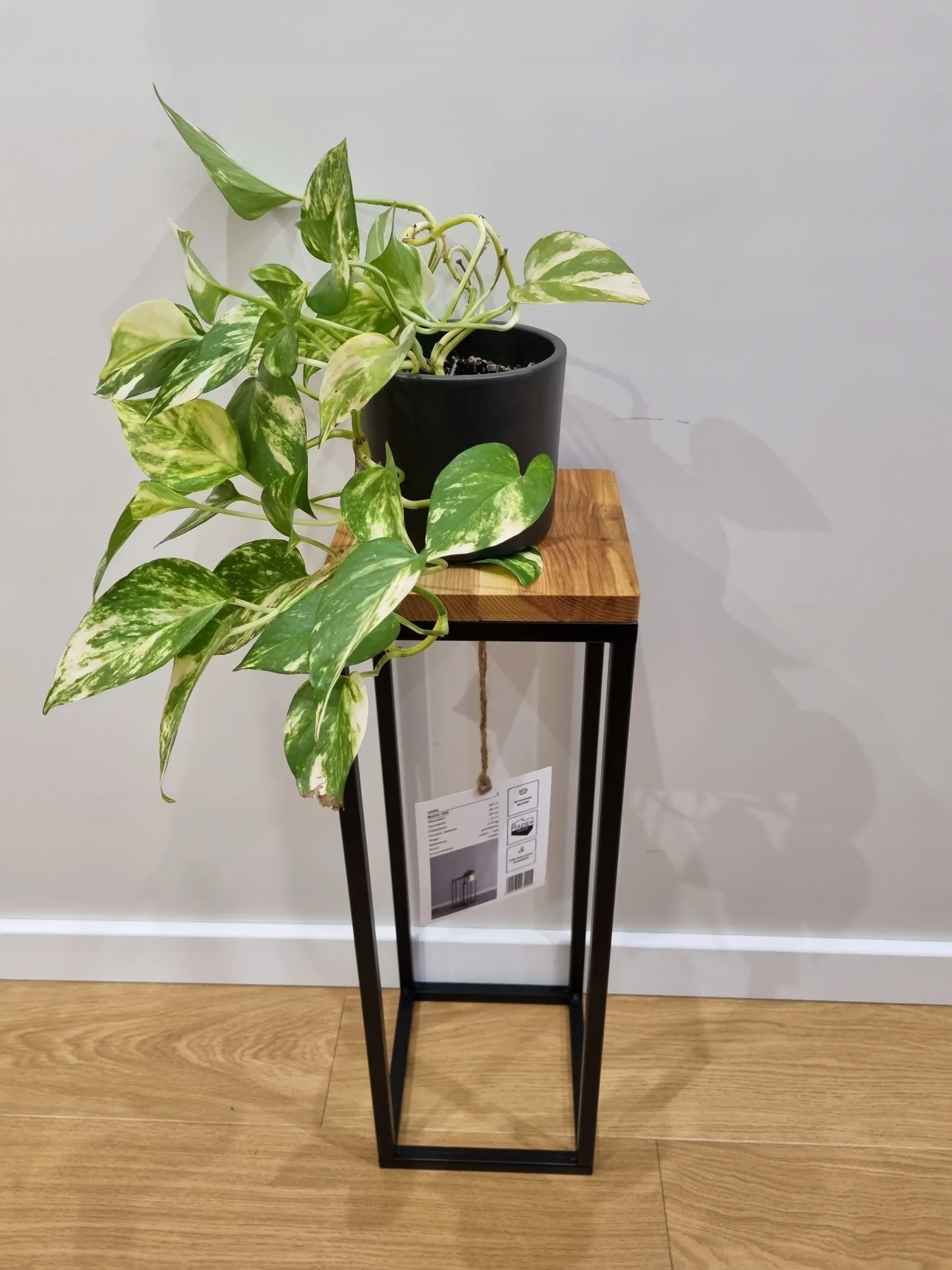 Kwietnik stojący LAVAL S metal drewno czarny naturalny - LD_TZ000043