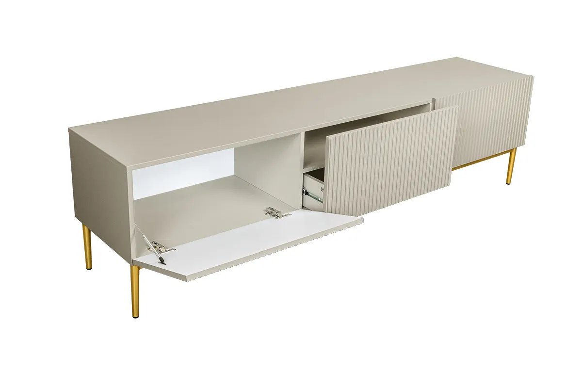 Szafka RTV NICOLE 200 z szufladą - kremowa - złoty stelaż - B_55540