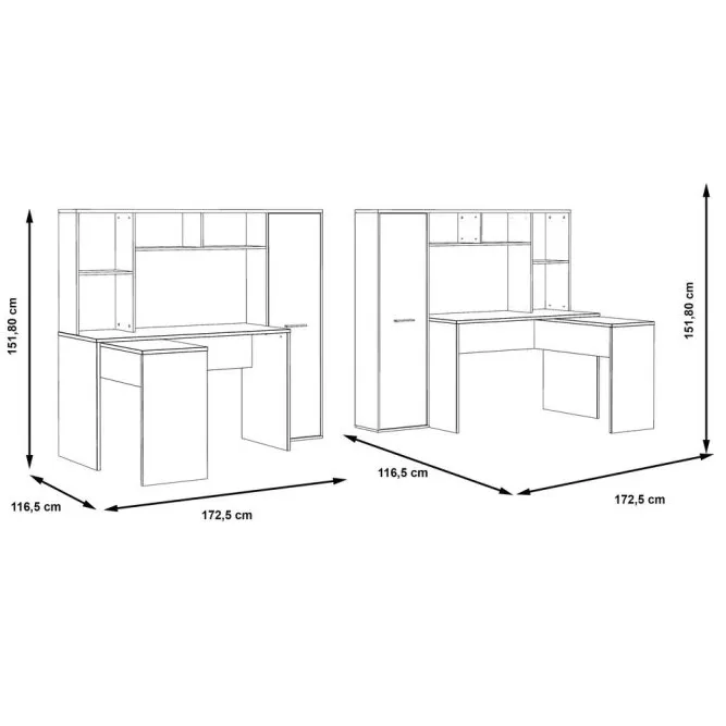 Biurko NET106 narożne z regałem SZ173xW152xG118 cm - dąb sonoma, biały - ERBB541-T29
