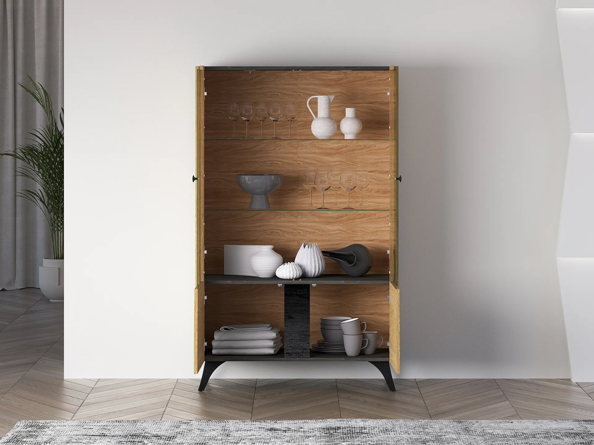 Witryna niska 2-drzwiowa TOSCANIA 03 dąb baltic dune jesion prestige czarny - 1TOSC03-001