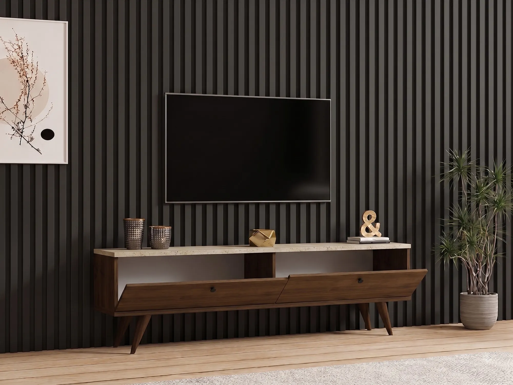 telewizor, kanał TV, front panel, panel drewniany, konsola RTV