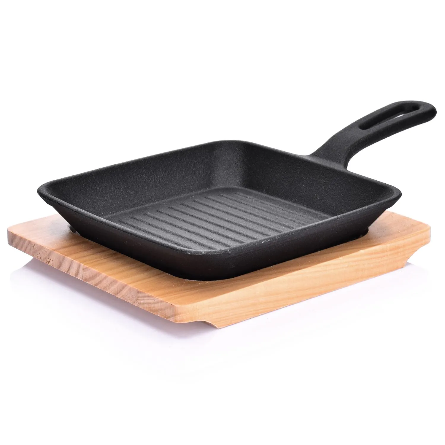 image patelnia, grillowa, antyprzywierająca, rączka, podstawa drewniana