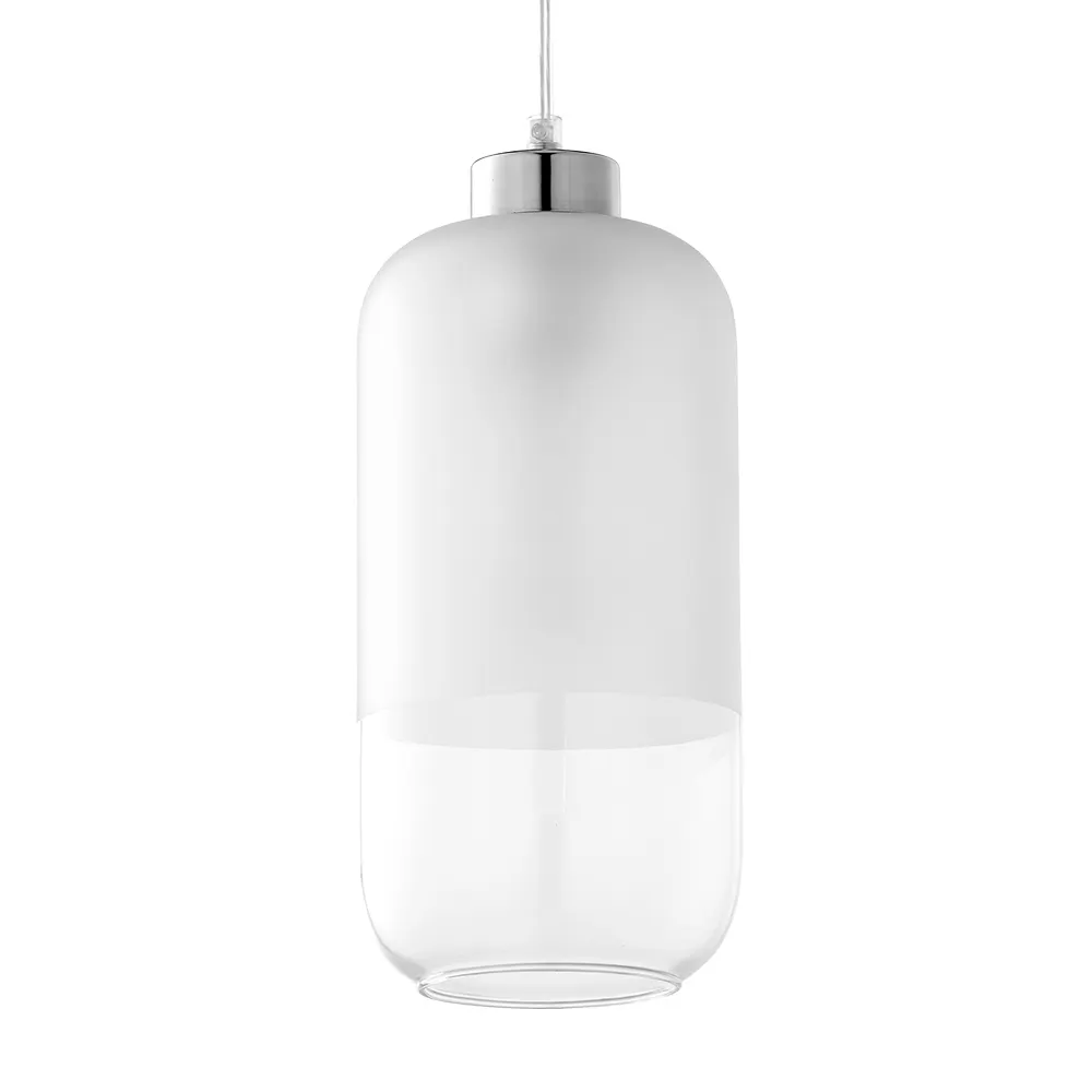 Lampa wisząca MARCO biała z chromowanym elementem klosz transparentny z mlecznym szklany 125x14cm - TK_3356