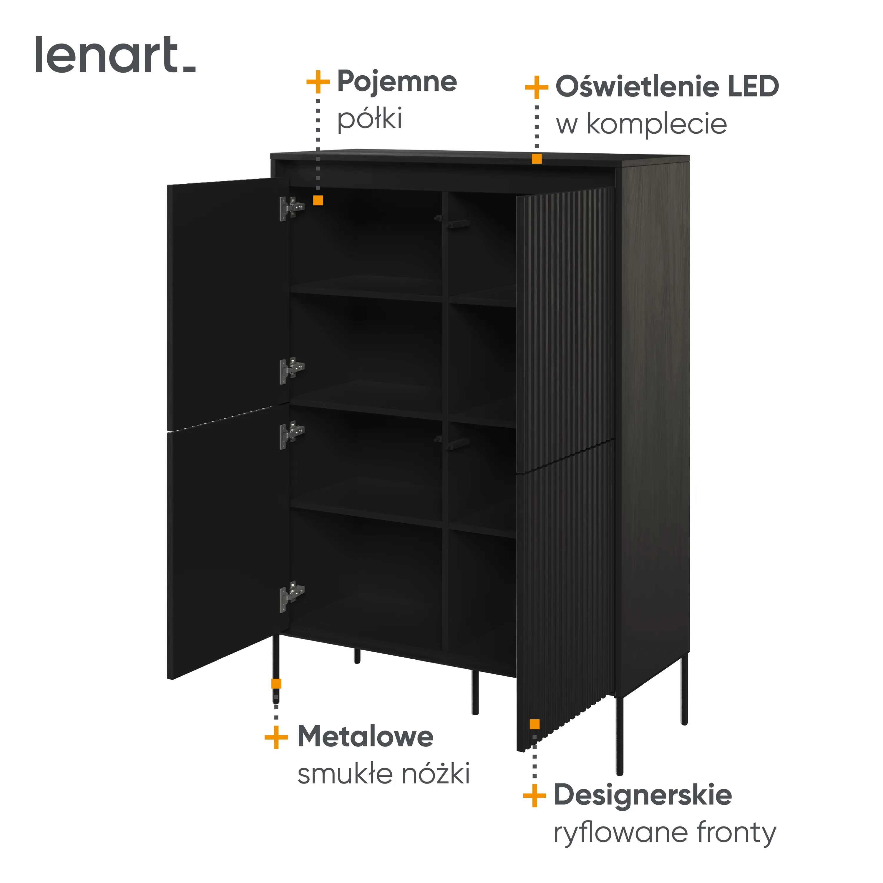 Komoda z oświetleniem TREND TR-03 4D ryflowana czarna - TR3C-V2