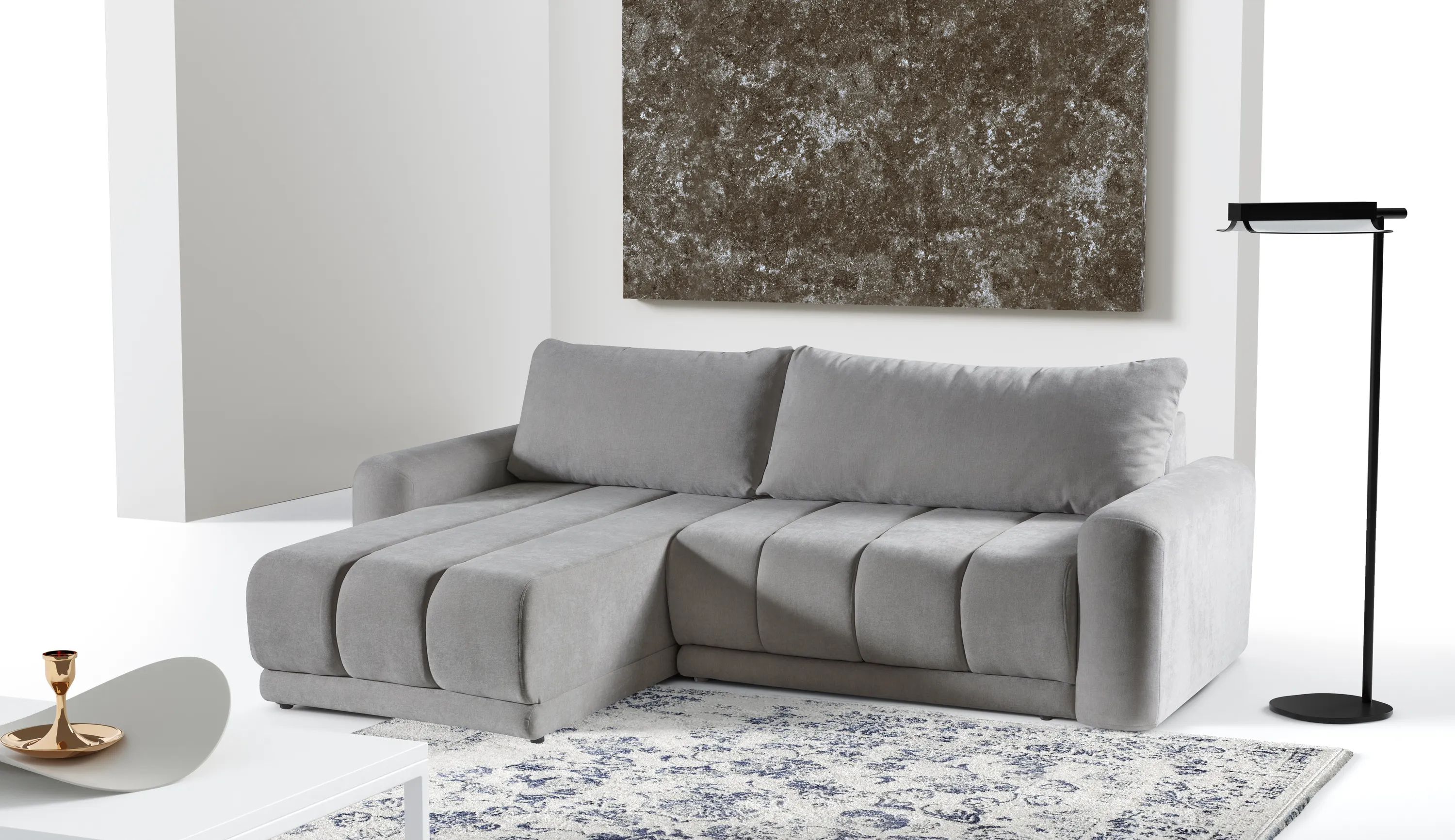 Narożnik rozkładany L-kształtny TREVI WIND 255 cm pikowany szary - TREVI_L_WIND_84