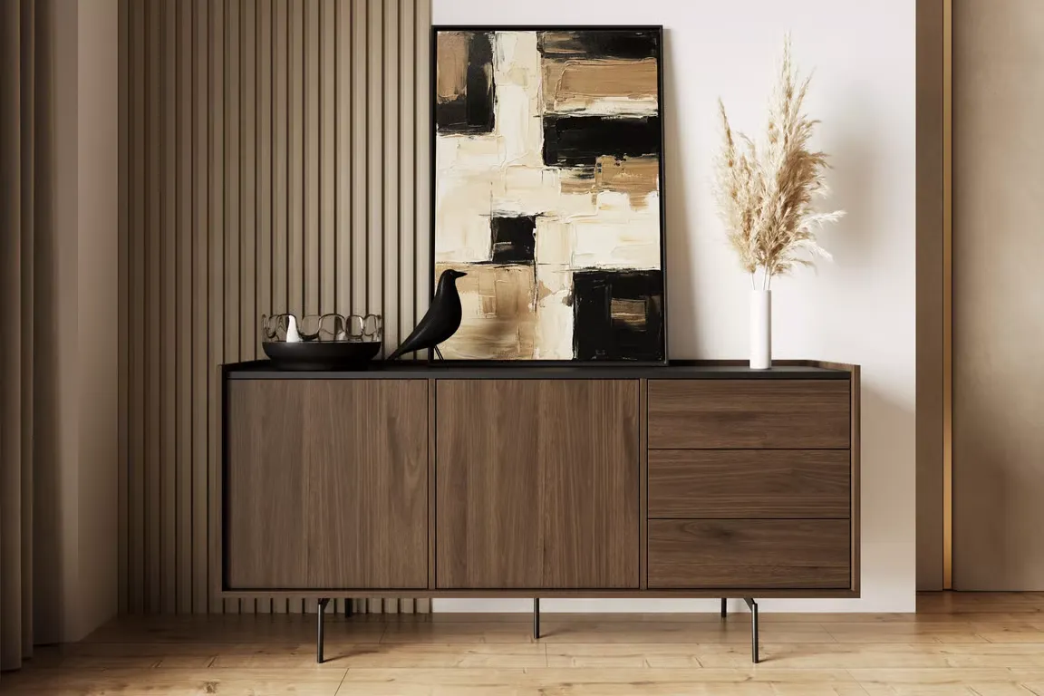 Komoda 2-drzwiowa z 3 szufladami ZENAR 170 cm orzech elegant czarny — zdjęcie 7