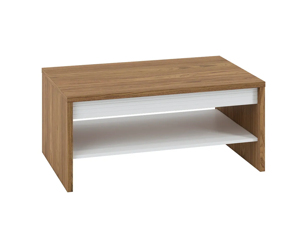 Stolik kawowy z półką DALLAS 16-01 biały połysk, orzech 69x109cm Stolik kawowy, Meble, Tabela, Skrzynka pocztowa