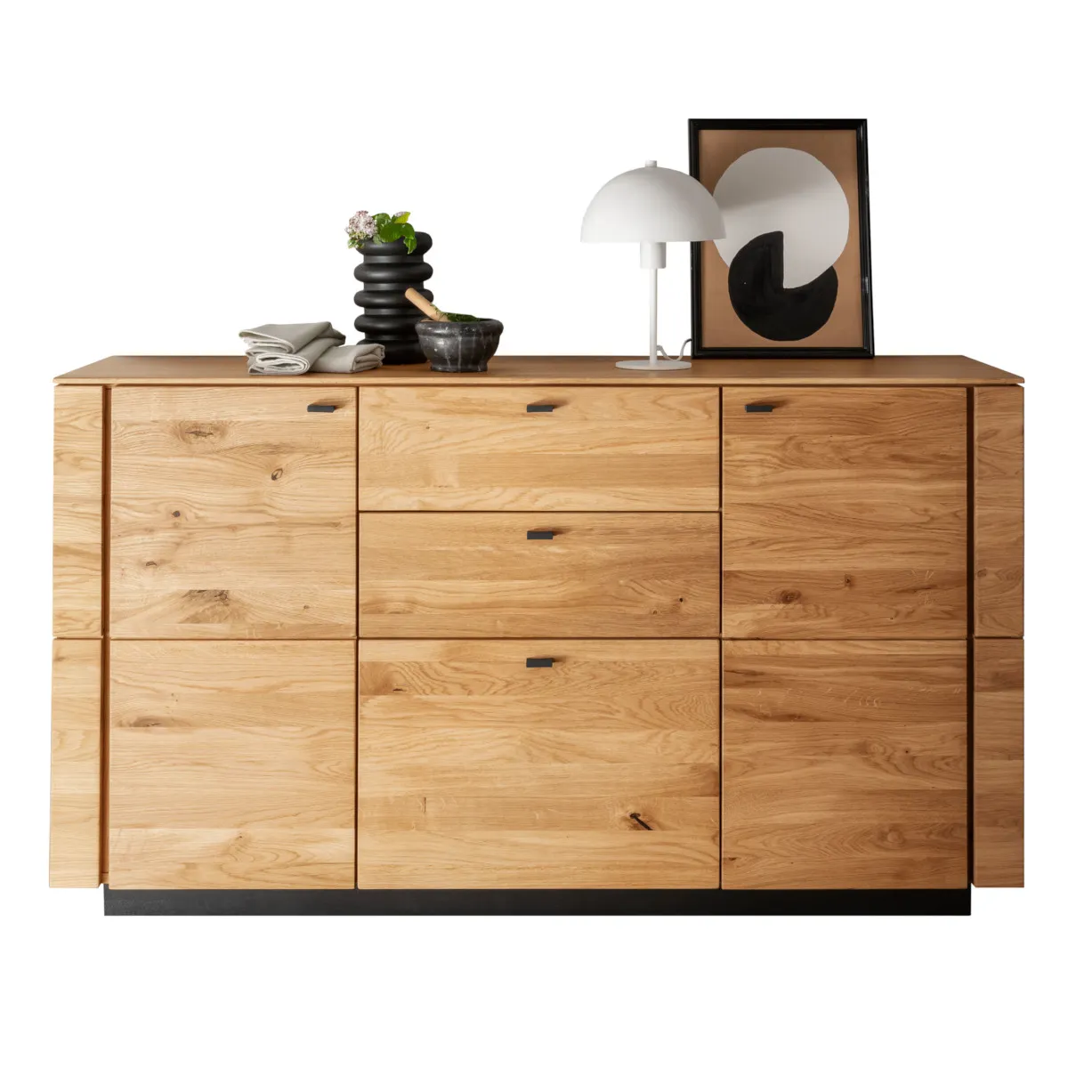 Komoda dębowa PRESENT 3-drzwiowa z 2 szufladami 157x86