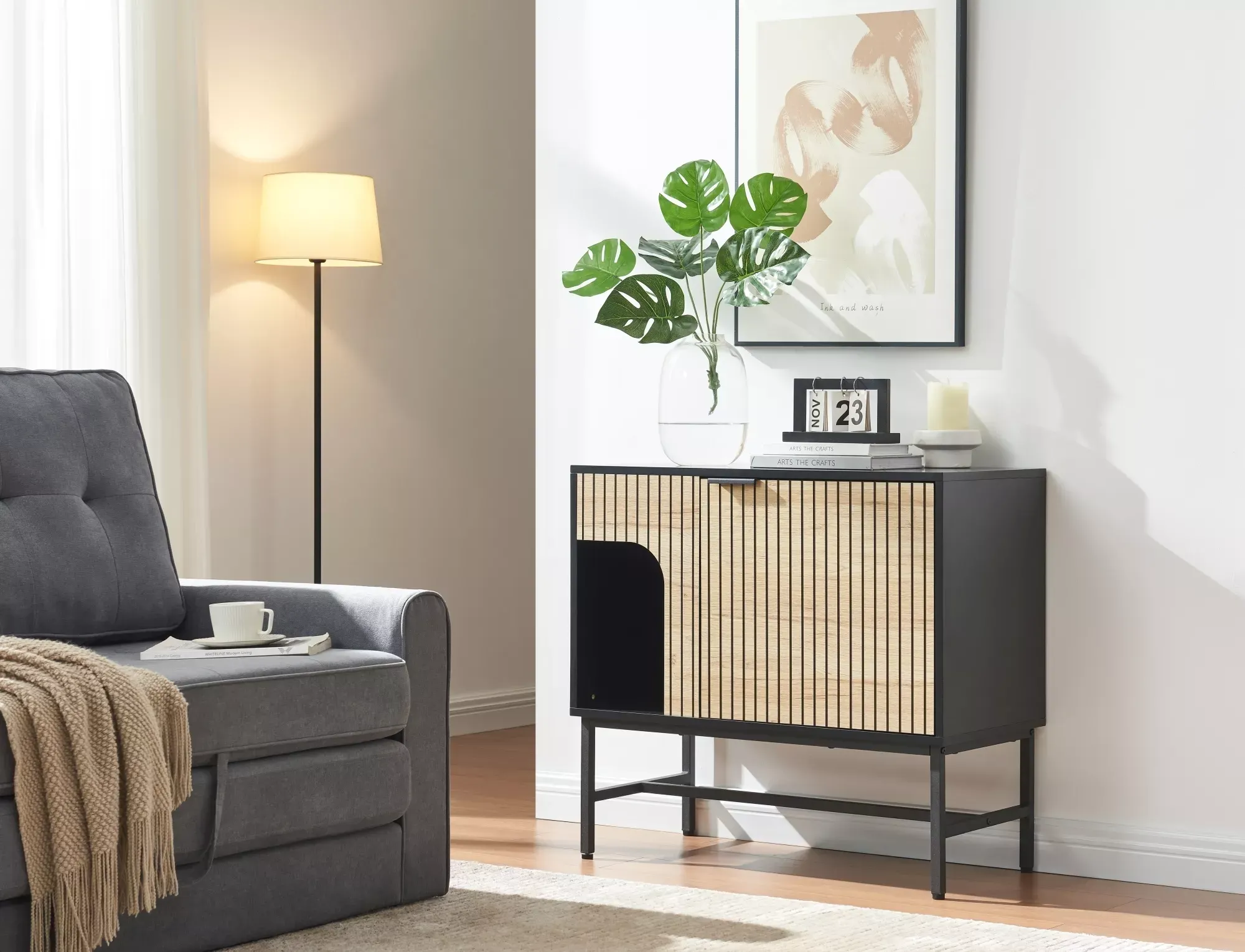 Komoda z półkami MAGO K3 75 cm drewniano-czarna - MAGOK3