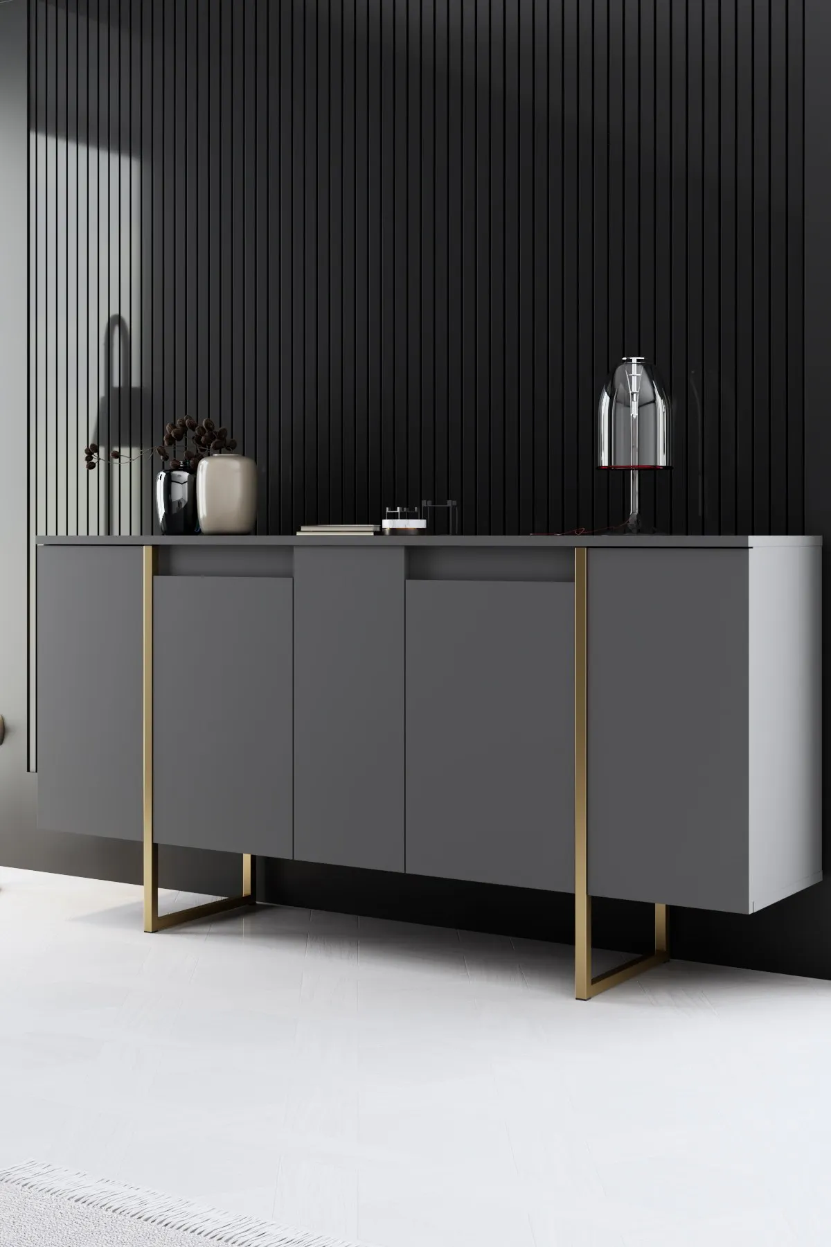 Komoda 4-drzwiowa LUXE 160 cm antracytowa złoty stelaż — zdjęcie 4