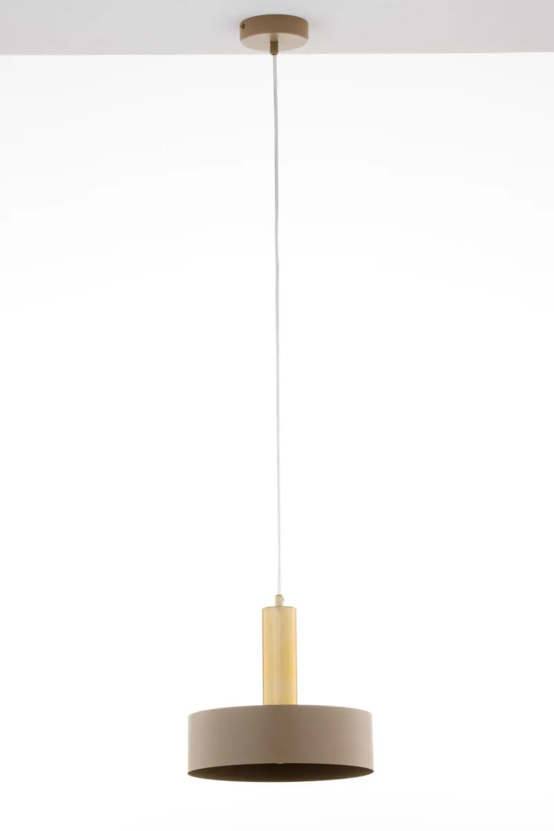 lampa wisząca, metalowy abażur, kolor beżowy, wysięgnik szklany, pendant light