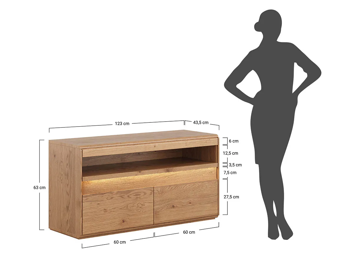 Szafka RTV drewniana DIVISIONE oświetlenie led 123 cm dąb olejowany - ZIDIV08