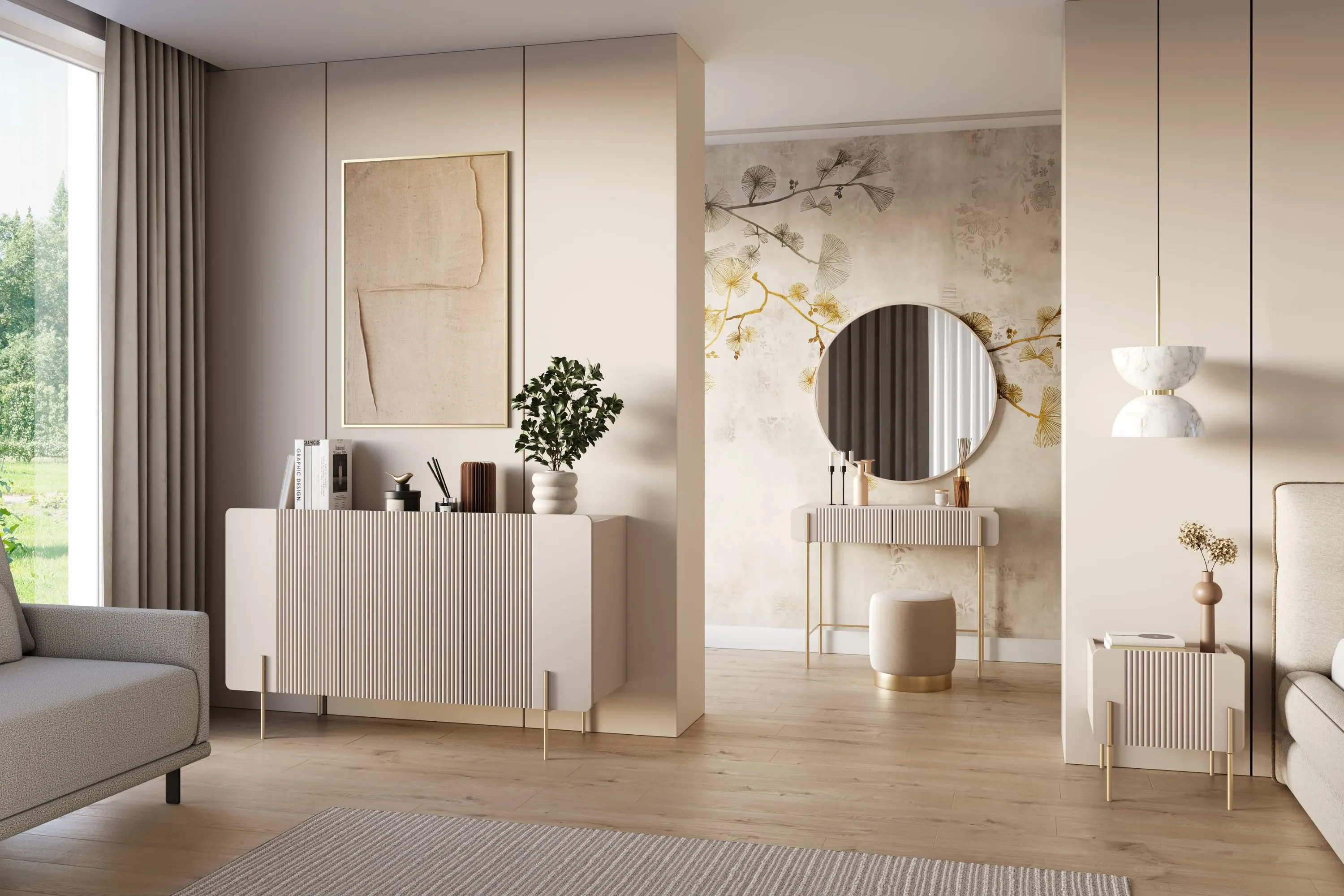 Szafka nocna z 1 szufladą MALMI 45cm - kaszmirowa - złoty nogi - B_167003