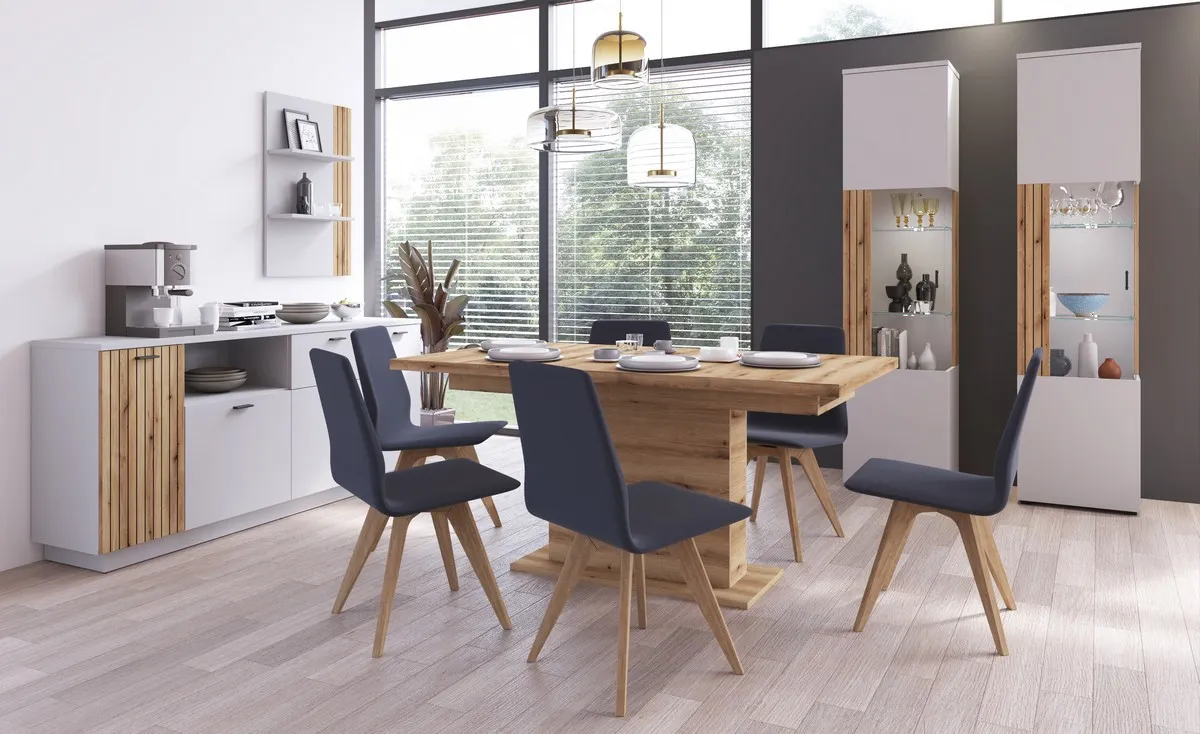 Komoda 4-drzwiowa z 1 szufladą ALVERNO ALVK03 Szary, Dąb Coast Evoke, Nadruk - 6000000013234