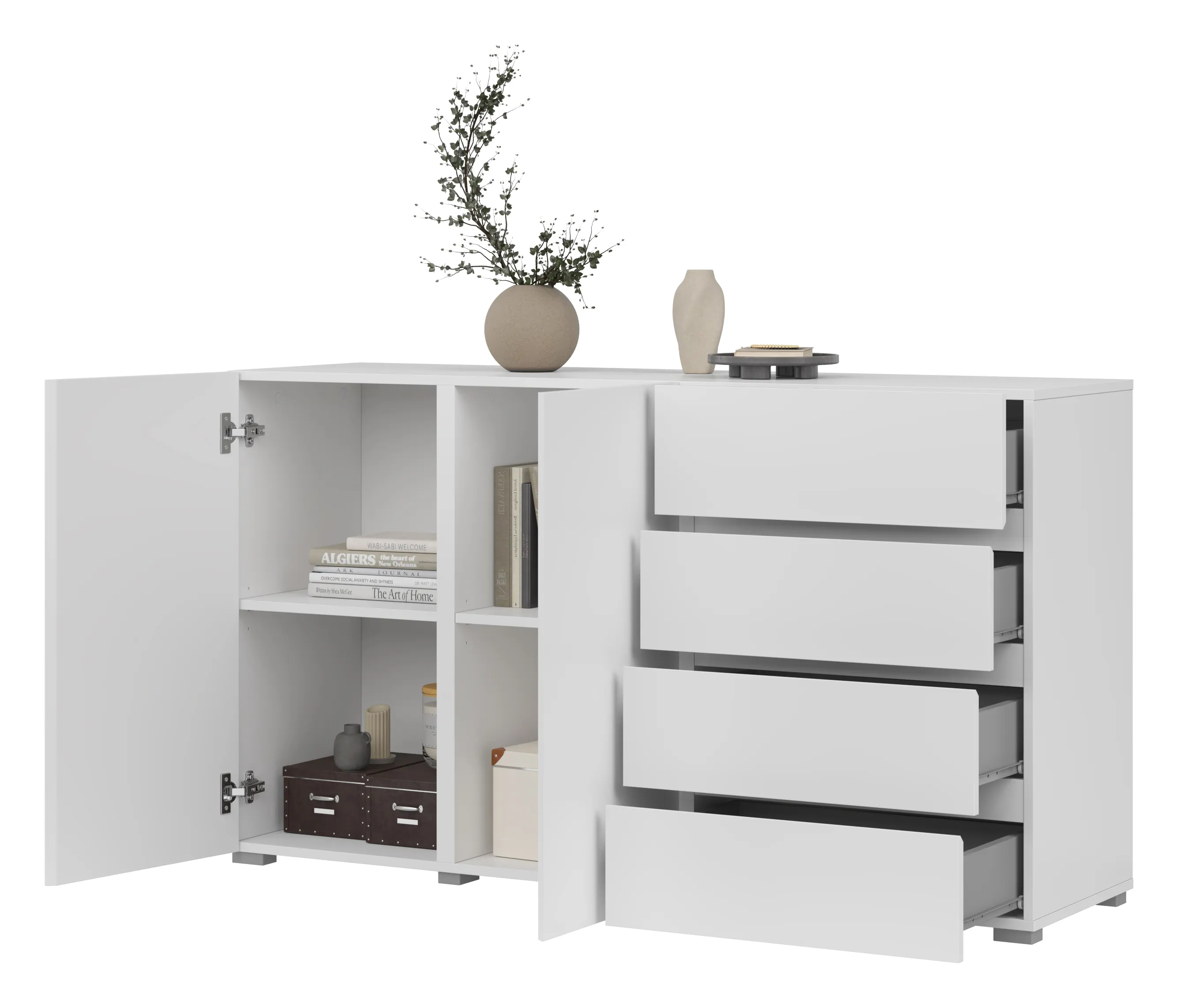 Komoda 2-drzwiowa z 4 szufladami ASYMETRIC 42 biała - 2497OA42