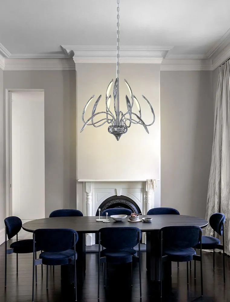 lampa wisząca, chrom, metal, kryształ, salon