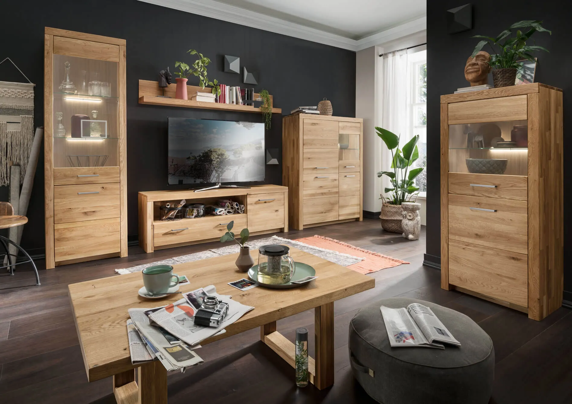 Kredens dębowy z przeszkleniem DOVE 102x141 II-Lewy - GK_1031690421