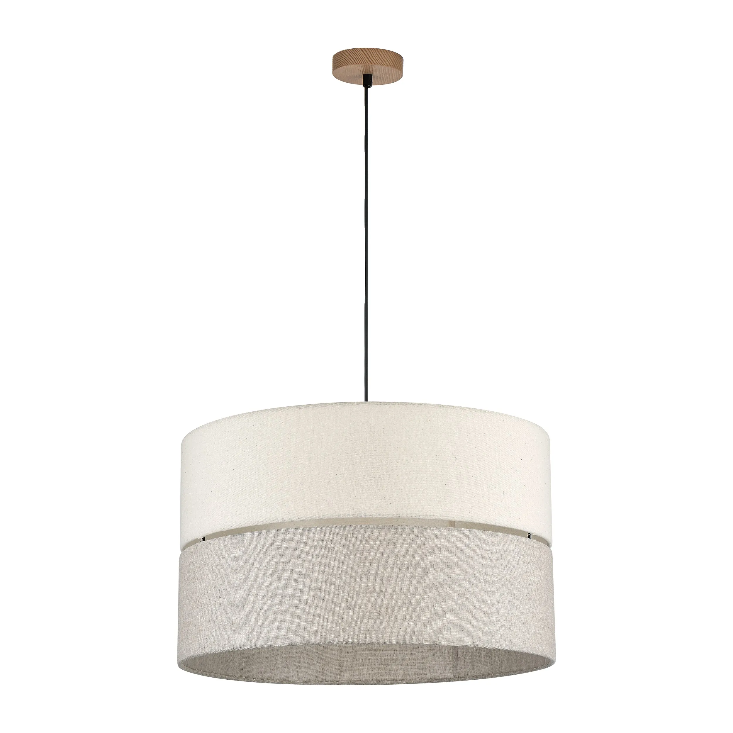 Lampa wisząca ECO beżowa z tkaniny na drewnianej okrągłej podstawie z czarnym przewodem 120x50cm