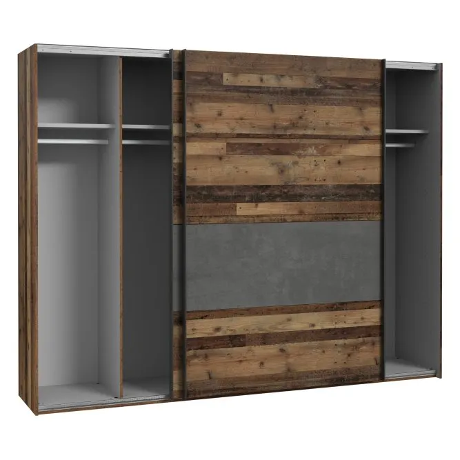 Szafa 2-drzwiowa CLIF drzwi przesuwne z panelem 270 cm, old wood vintage, beton - RCQS12411-C754