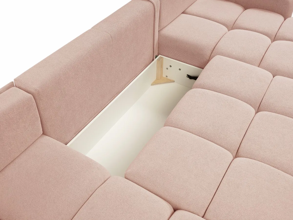 Narożnik rozkładany z pojemnikiem SOHO U CURIO 395 cm pikowany różowy - SOHO_NAR_CURIO60_U