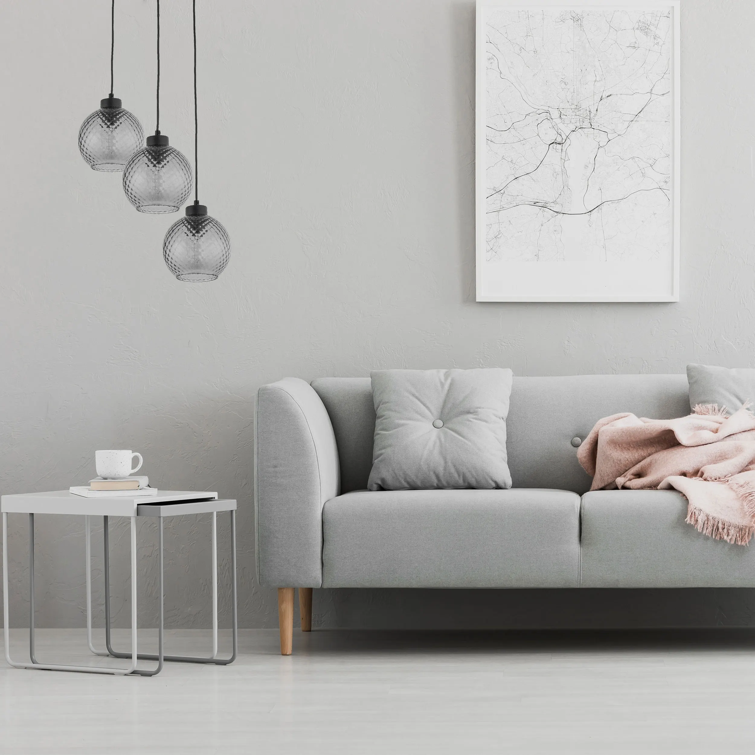 Lampa wisząca DEVON czarna szare okrągłe szklane klosze 110x42cm - TK_4627