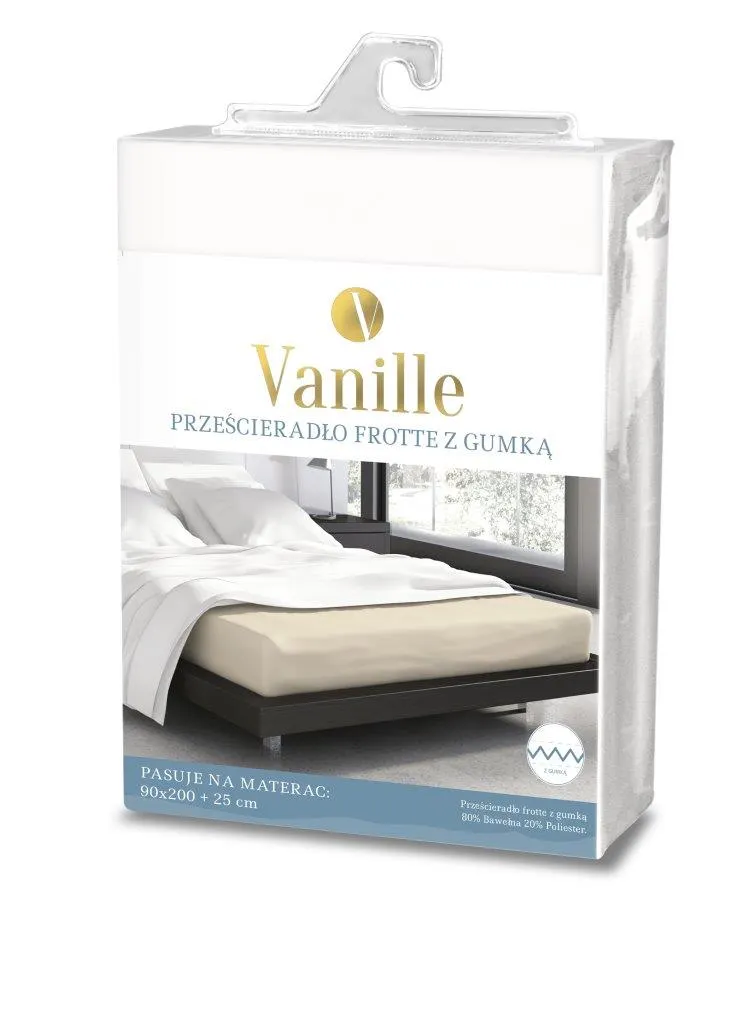 Prześcieradło frotte z gumką VANILLE 90X200+25 bawełna 80% biały - FARO_20525