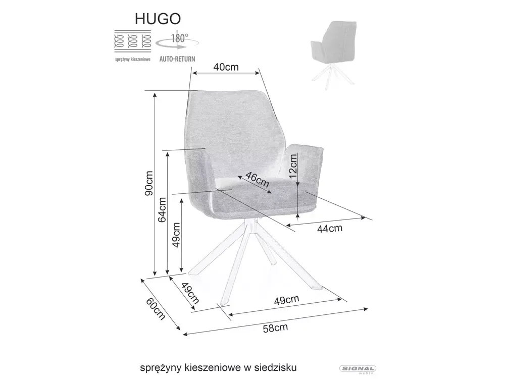 KRZESŁO obrotowe HUGO BREGO CZARNY STELAŻ / C.SZARY 18 - HUGOBRCCSZ