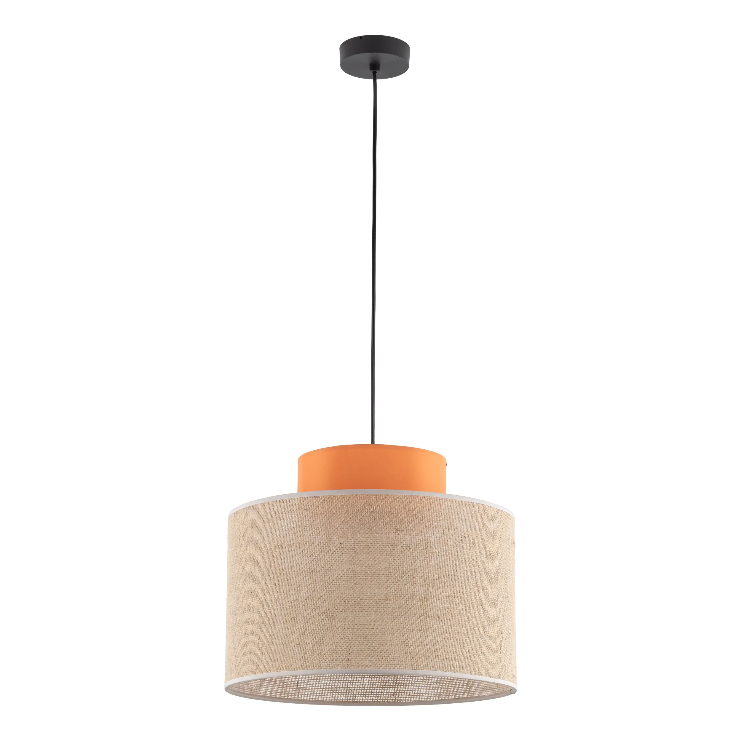 Lampa wisząca JUTA DUO czarna pomarańczowa z brązowym kloszem z tkaniny 170x38cm