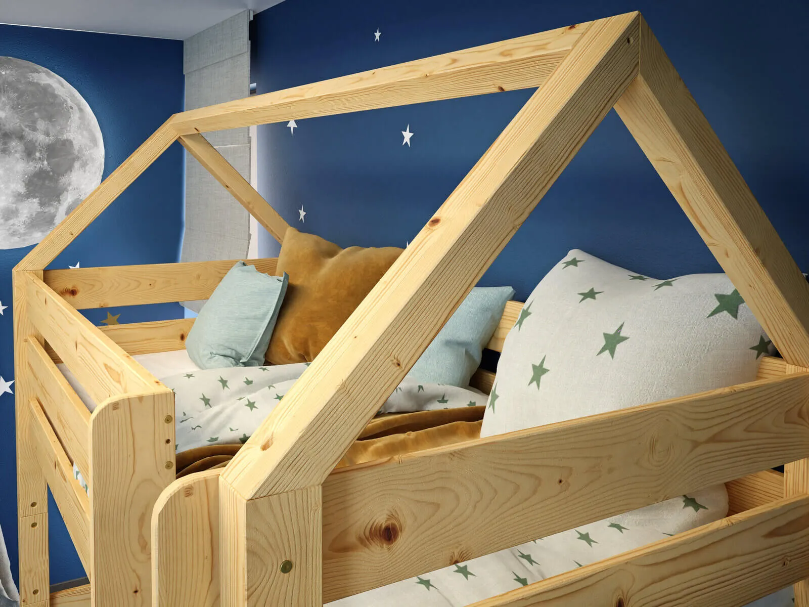 Łóżko piętrowe z daszkiem COSY HOME 90x200 naturalne - LPCOSYHSOS90