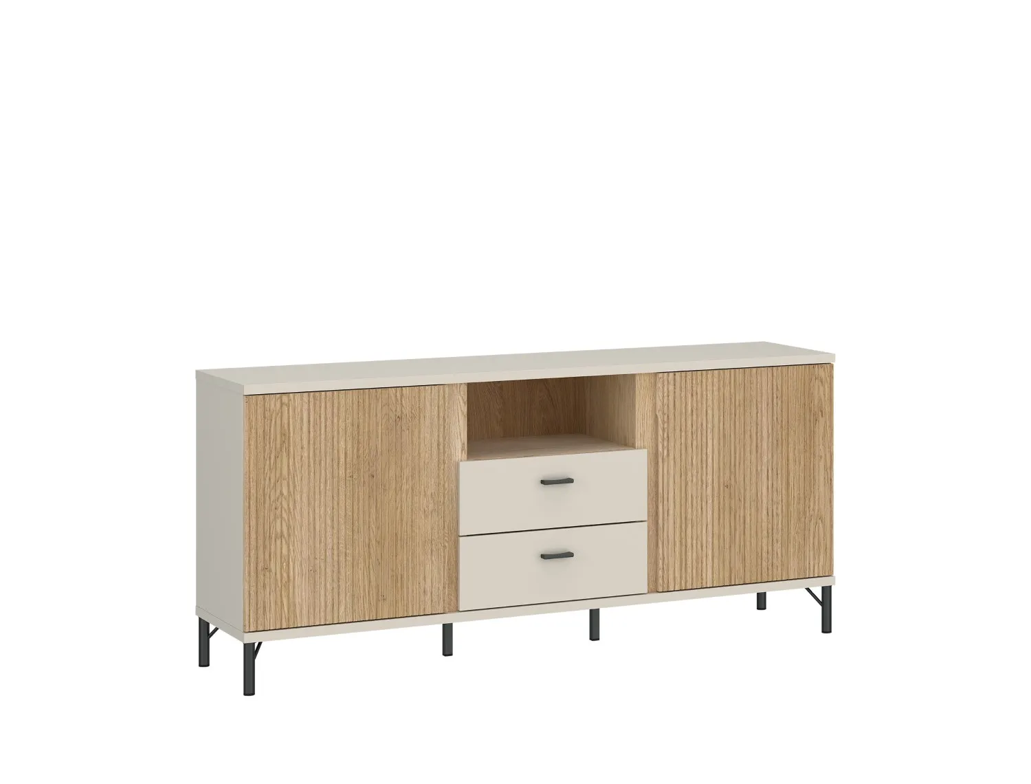 Komoda RTV 2-drzwiowa z szufladami MOSANO 150 cm kaszmir/dąb cremona