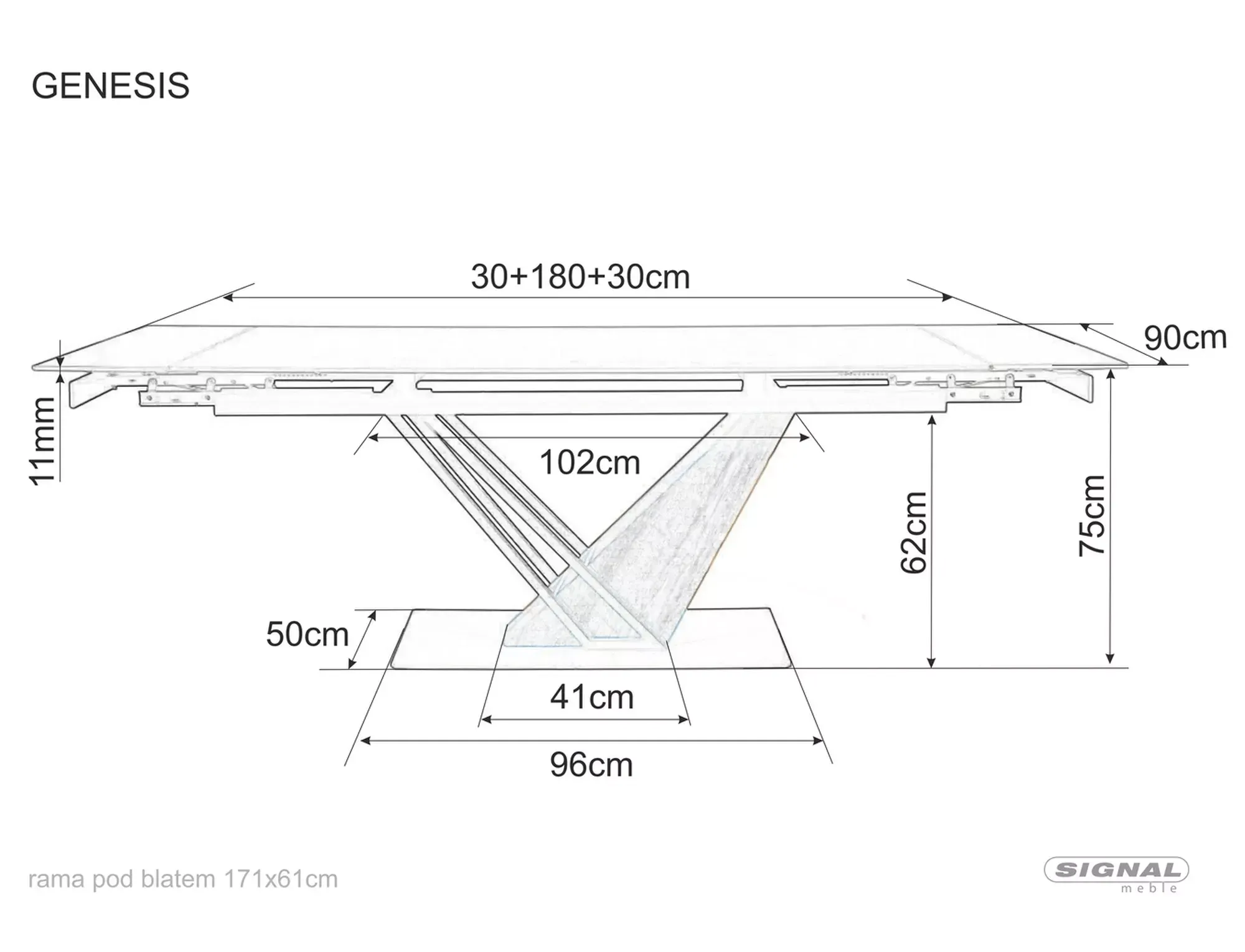 Stół rozkładany ceramiczny blat GENESIS 90x160-220 biały mat stelaż dąb czarny - GENESISBD160